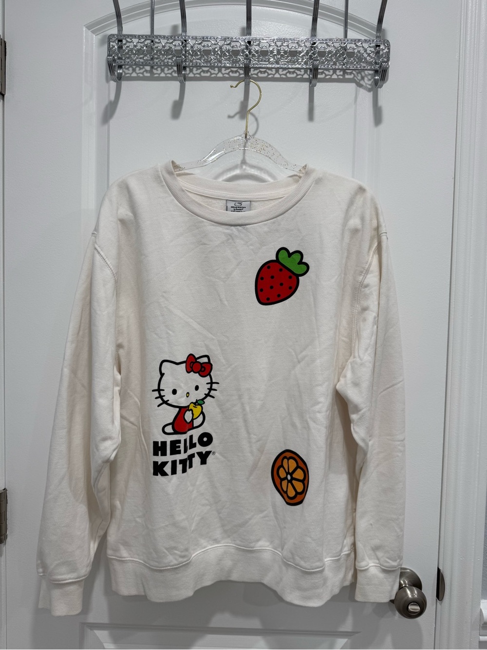 Hello Kitty Sanrio Fruit All-Over Graphic Crewneck Sweatshirt Off White XL